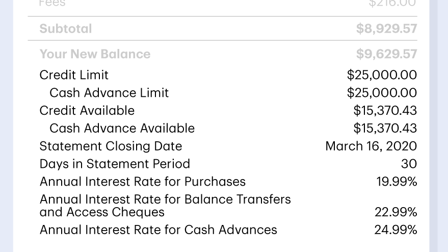 Continuation of account statement detailing an account summary