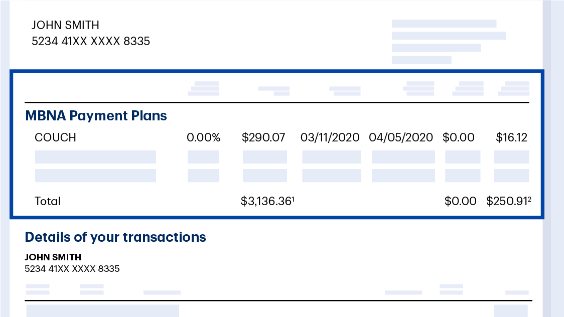 Account statement detailing any active payment plan information