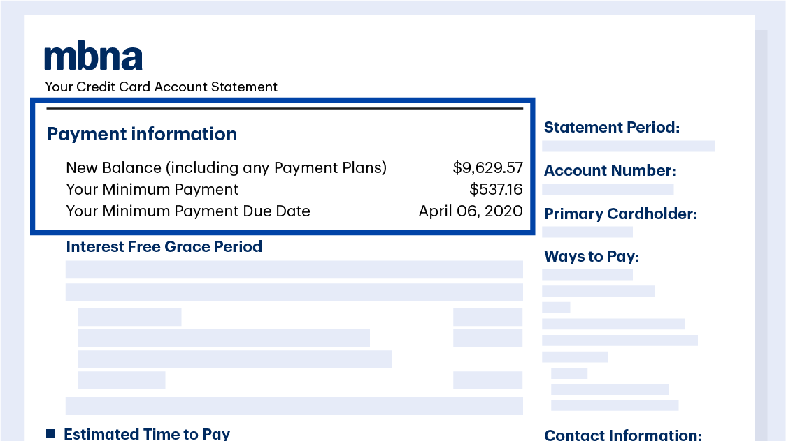 Account statement showing payment information