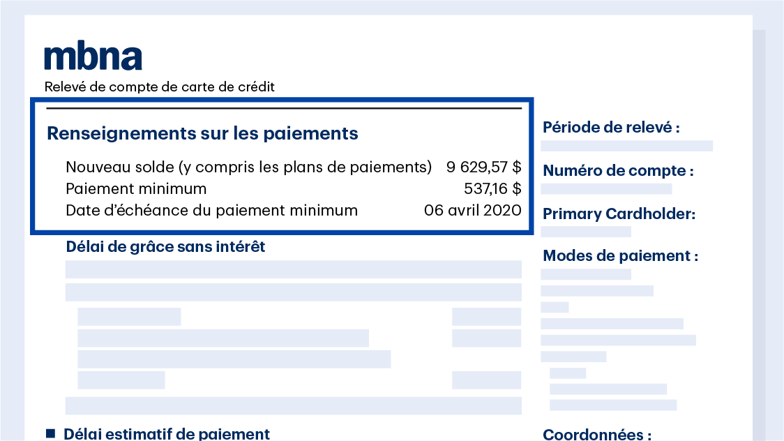 Releve de compte affichant les renseignements sur le paiement